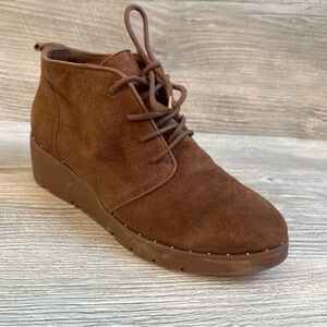Steven Madden NC Bart chestnut brown leather wedge lace up ankle boots size 6.5